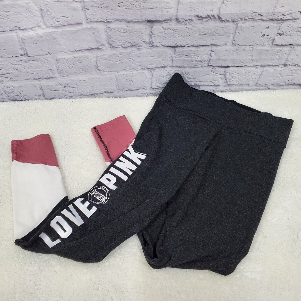 NWOT PINK Yoga Color Block Logo Leggings Sz Small